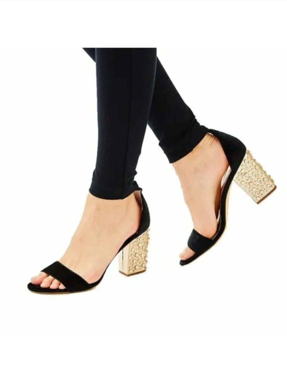 Lilly Pulitzer Sandals Amber Lynn Onyx Black Velvet Gold Pearl Crystal Heel 6